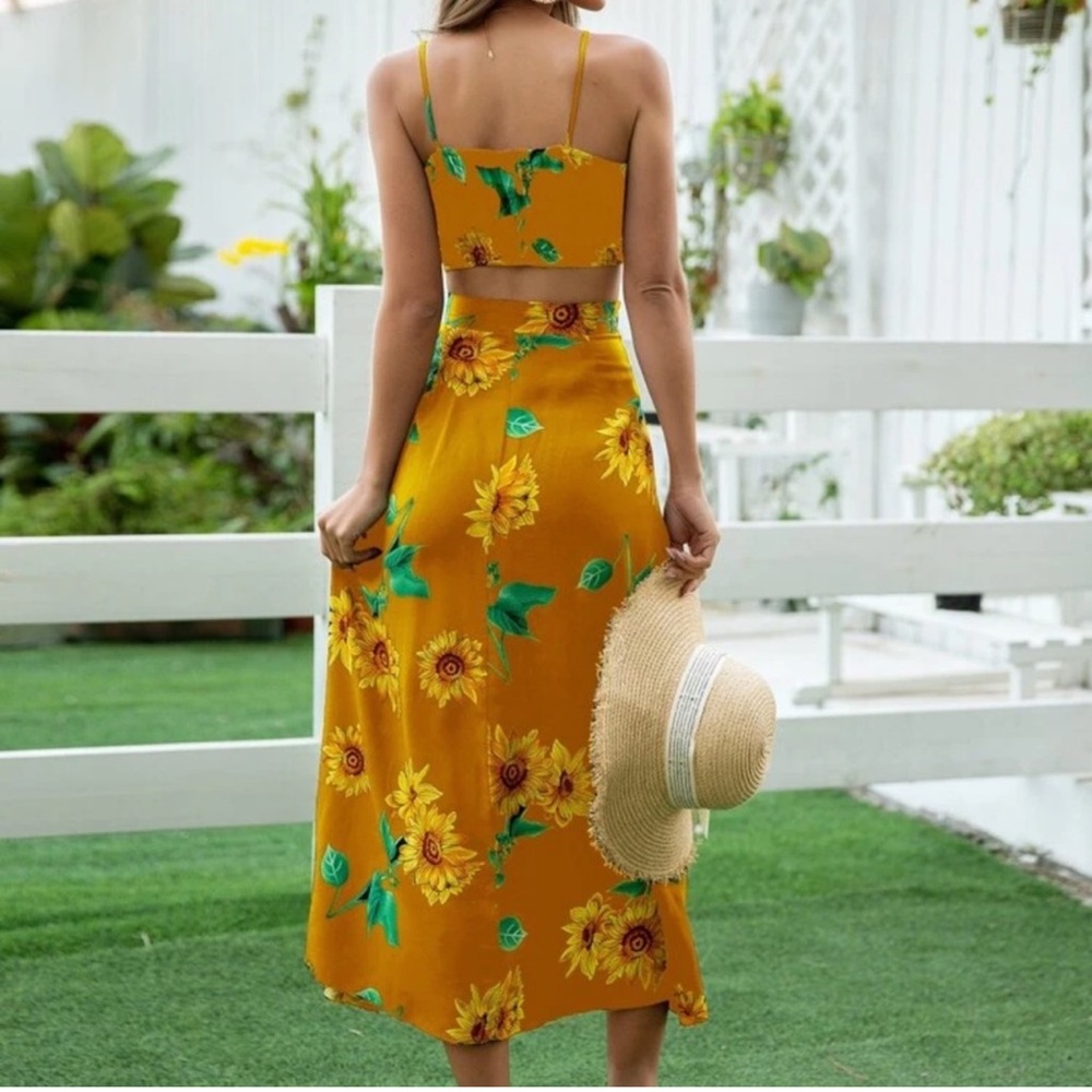Yellow Floral Two-Piece Dress